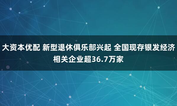 大资本优配 新型退休俱乐部兴起 全国现存银发经济相关企业超36.7万家